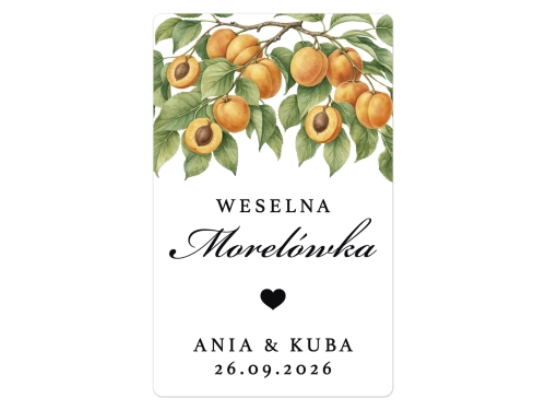 Naklejki na Morelówkę, prostokątne etykiety Morelówka weselna, personalizowane