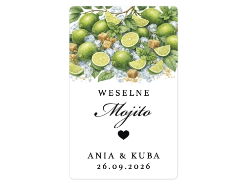 Naklejki na Mojito, prostokątne etykiety Mojito weselne, personalizowane