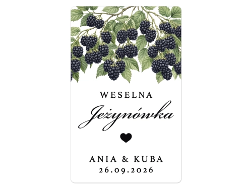 Naklejki na Jeżynówkę, prostokątne etykiety Jeżynówka weselna, personalizowane