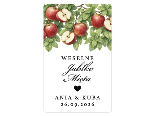 Naklejki na Jabłko Miętę, prostokątne etykiety Jabłko Mięta weselne, personalizowane