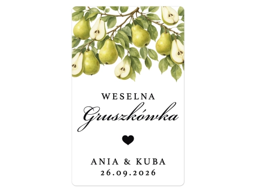Naklejki na Gruszkówkę, prostokątne etykiety Gruszkówka weselna, personalizowane