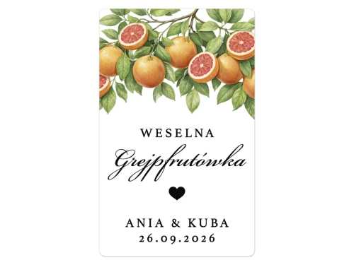 Naklejki na Grejpfrutówkę, prostokątne etykiety Grejpfrutówka weselna, personalizowane