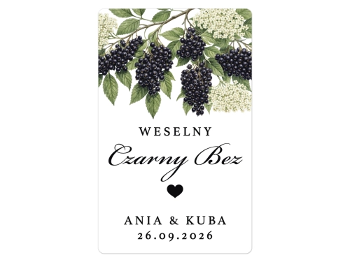 Naklejki na Czarny Bez, prostokątne etykiety Czarny Bez weselny, personalizowane