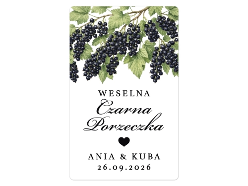 Naklejki na Czarną Porzeczkę, prostokątne etykiety Czarna Porzeczka weselna, personalizowane