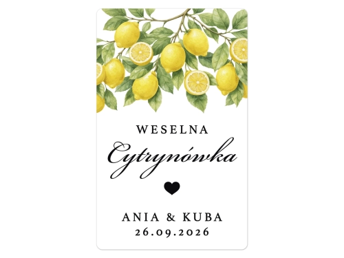 Naklejki na Cytrynówkę, prostokątne etykiety Cytrynówka weselna, personalizowane