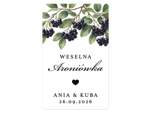 Naklejki na Aroniówkę, prostokątne etykiety Aroniówka weselna, personalizowane