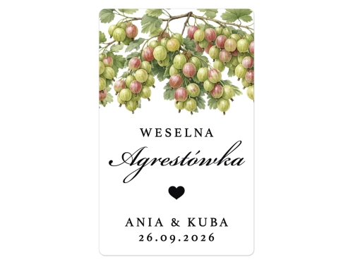 Naklejki na Agrestówkę, prostokątne etykiety Agrestówka weselna, personalizowane