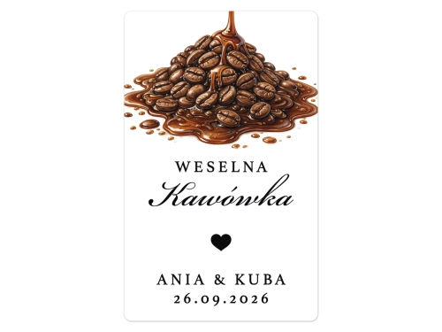 Naklejki na Kawówkę, prostokątne etykiety Kawówka weselna, personalizowane