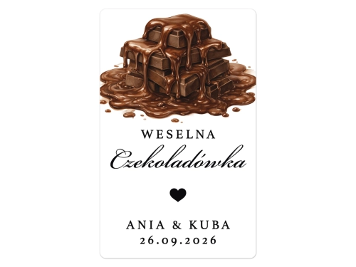 Naklejki na Czekoladówkę, prostokątne etykiety Czekoladówka weselna, personalizowane