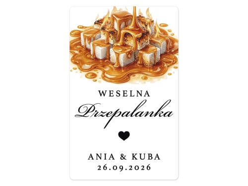 Naklejki na Przepalankę, prostokątne etykiety Przepalanka weselna, personalizowane