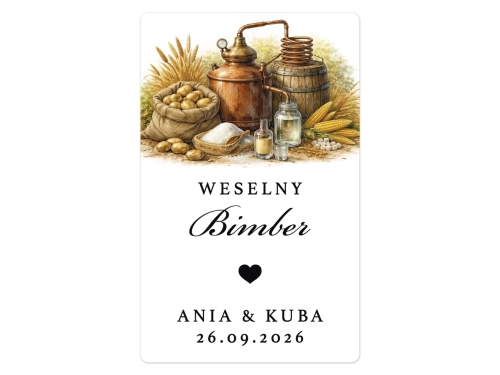 Naklejki na Bimber, prostokątne etykiety Bimber weselny, personalizowane