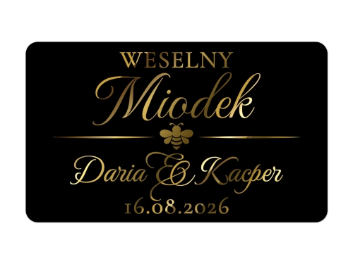 Personalizowane naklejki złocone na czarnej folii miodki