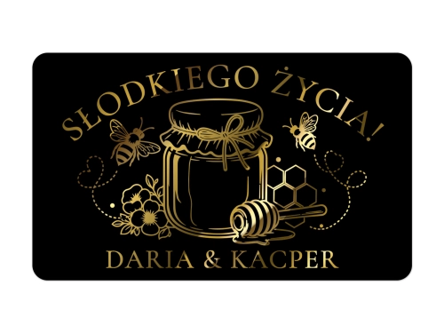 Naklejki na miód weselny czarna folia złocenie