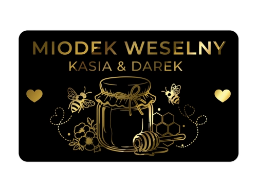 Prostokątne złocone naklejki na czarnej folii na miód