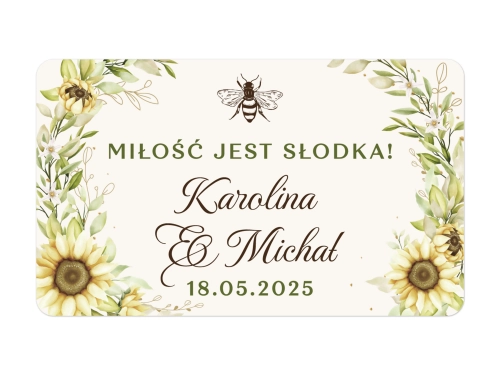 Kolorowe naklejki na miodki weselne personalizowane
