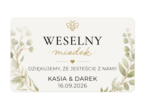 Prostokątne kolorowe etykiety na miód weselny
