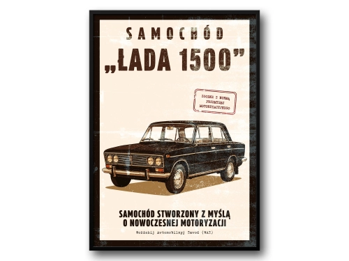 Łada 1500 Plakat PRL / Retro Ilustracja Kultowego Samochodu Radzieckiej Motoryzacji