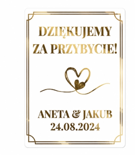 Złocone naklejki na alkohol weselny- Dziękujemy za Przybycie, Złocone Etykiety na Alkohol