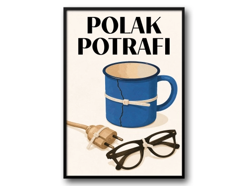 Plakat Polak potrafi z kubkiem na trytytkę retro