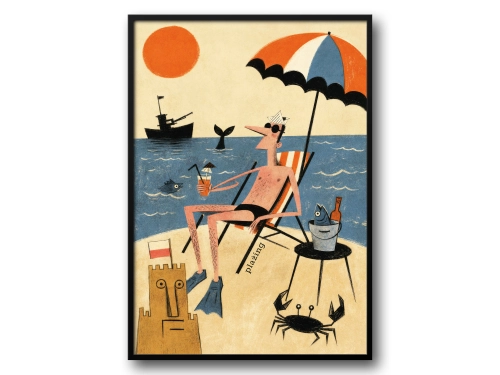 Plakat Plażing nad Bałtykiem retro z polskim humorem