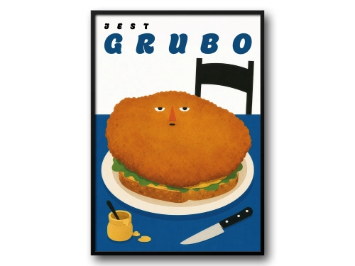 Plakat Jest grubo z kotletem schabowym retro