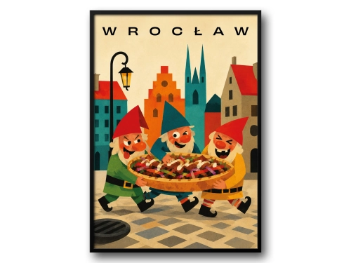 Plakat Wrocław krasnale i knysza regionalny plakat retro