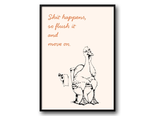 Plakat do Łazienki Kaczka na Toalecie Shit Happens So Flush It Śmieszny Plakat WC