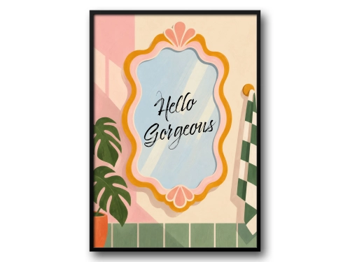 Plakat do Łazienki Hello Gorgeous Lustro w Stylu Retro Śmieszny Plakat WC Pop Art