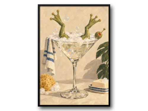 Plakat Łazienkowy Nogi Żaby w Kieliszku Martini Śmieszny Plakat do Łazienki Styl Malarski