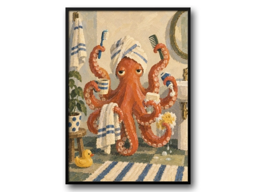 Plakat Łazienkowy Ośmiornica w Łazience Śmieszny Plakat do Łazienki Styl Malarski