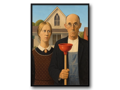 Plakat Łazienkowy American Gothic, Śmieszny Plakat do Łazienki
