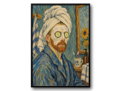 Plakat Łazienkowy Van Gogh Maseczka i Ogórki Śmieszny Plakat do Łazienki