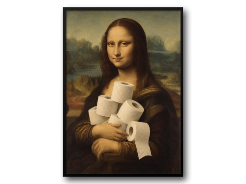 Plakat Łazienkowy Mona Lisa z Papierem Toaletowym Parodia Śmieszny Plakat do Łazienki