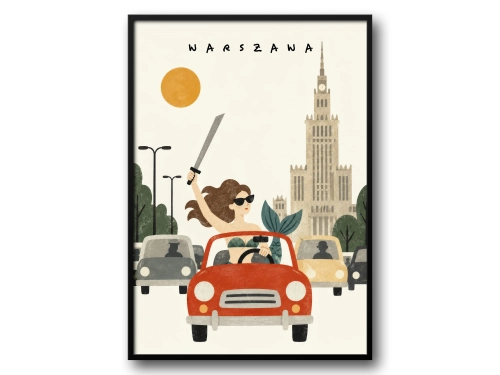 Plakat Warszawa, syrenka warszawska z humorem
