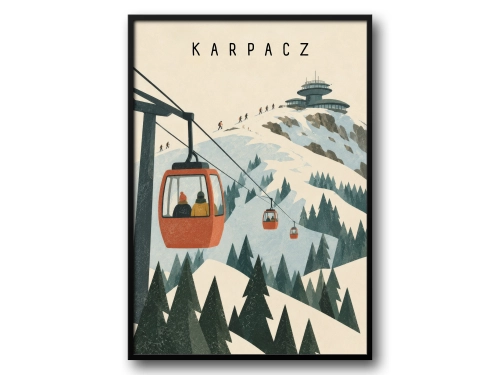 Plakat Karpacz, kolejka linowa i Śnieżka