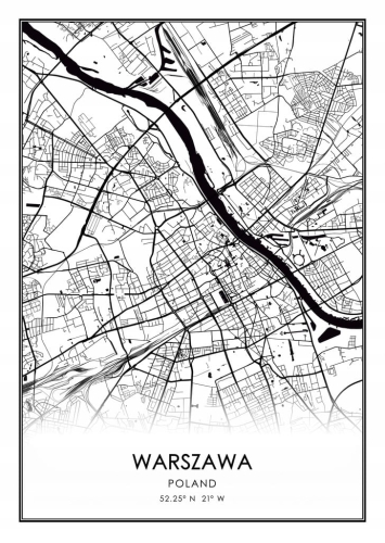 Mapa czarno biała plakat Warszawa