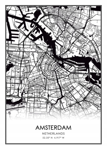 Mapa czarno biała plakat Amsterdam
