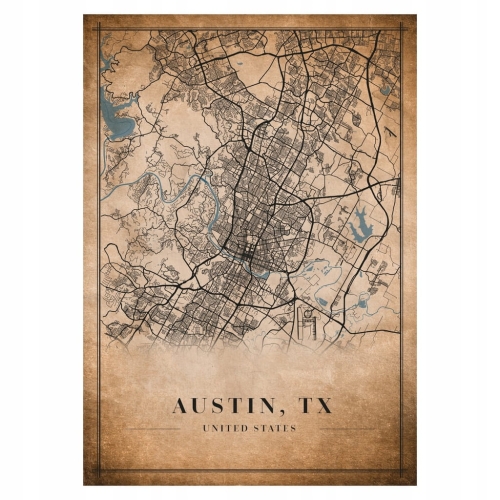 Plakat Mapa miasta vintage Austin, TX
