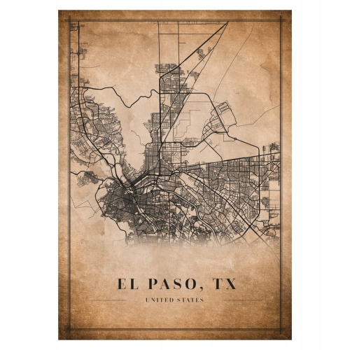 Plakat Mapa miasta vintage El Paso, TX
