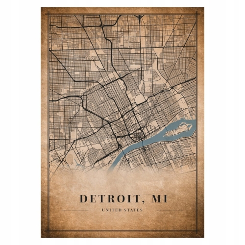 Plakat Mapa miasta vintage Detroit, MI