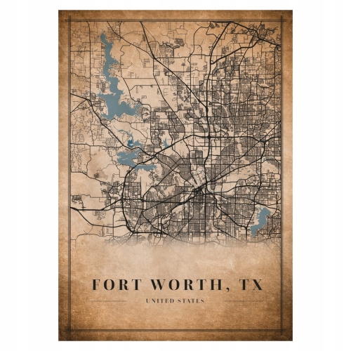 Plakat Mapa miasta vintage Fort Worth, TX