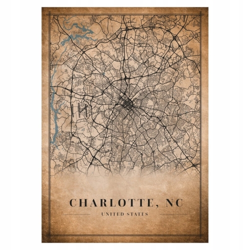 Plakat Mapa miasta vintage Charlotte, NC