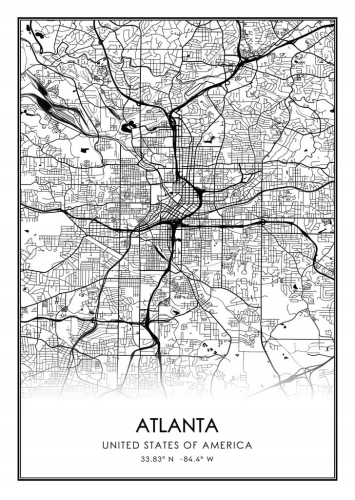 Mapa czarno biała plakat Atlanta