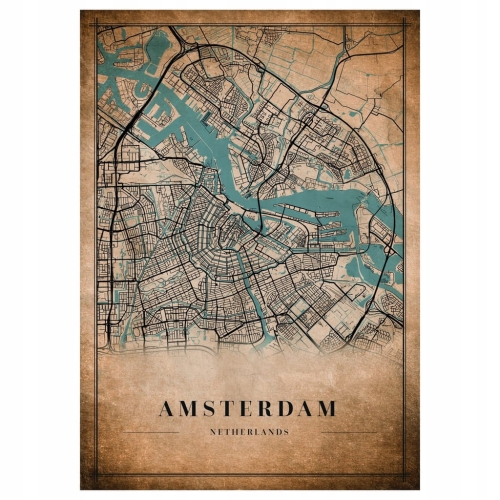 Plakat Mapa miasta vintage Amsterdam