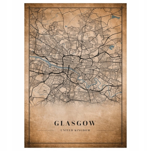 Plakat Mapa miasta vintage Glasgow