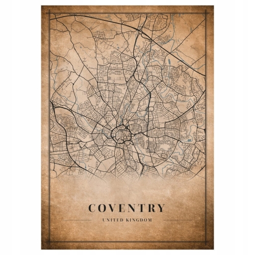 Plakat Mapa miasta vintage Coventry