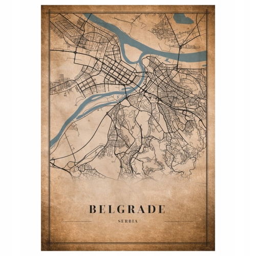 Plakat Mapa miasta vintage Belgrade