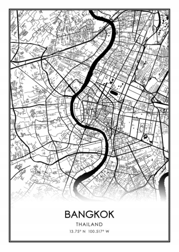 Mapa czarno biała plakat Bangkok
