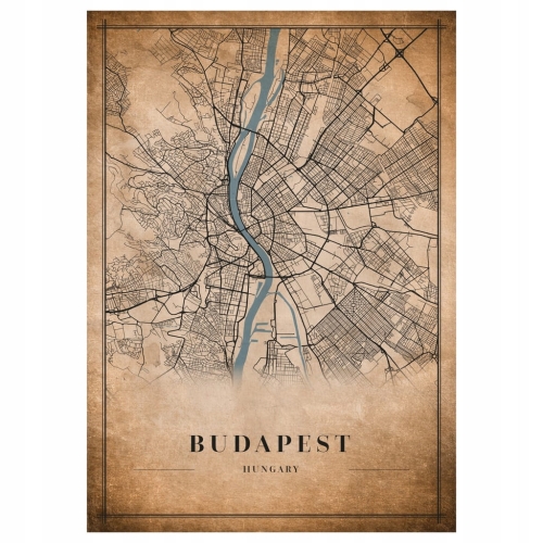 Plakat Mapa miasta vintage Budapest