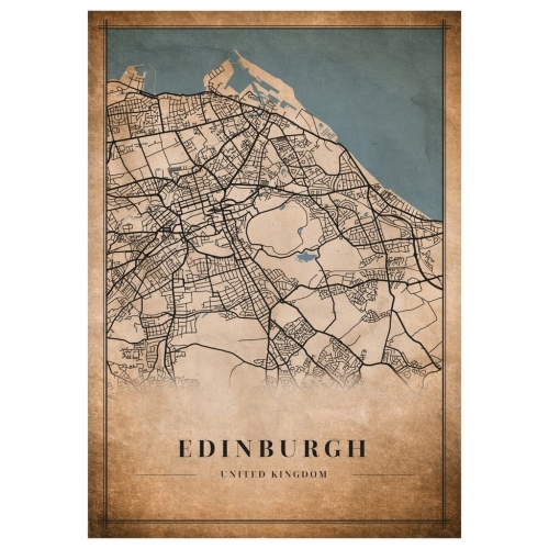 Plakat Mapa miasta vintage Edinburgh